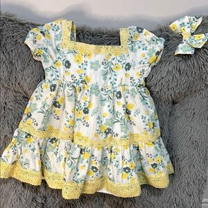 TODDLER GIRL 100% COTTON FULL FLARE DRESS WITH HAIR CLIP